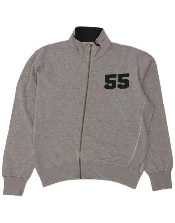 VINTAGE Mens Graphic Tracksuit Top Jacket XL Grey Cotton