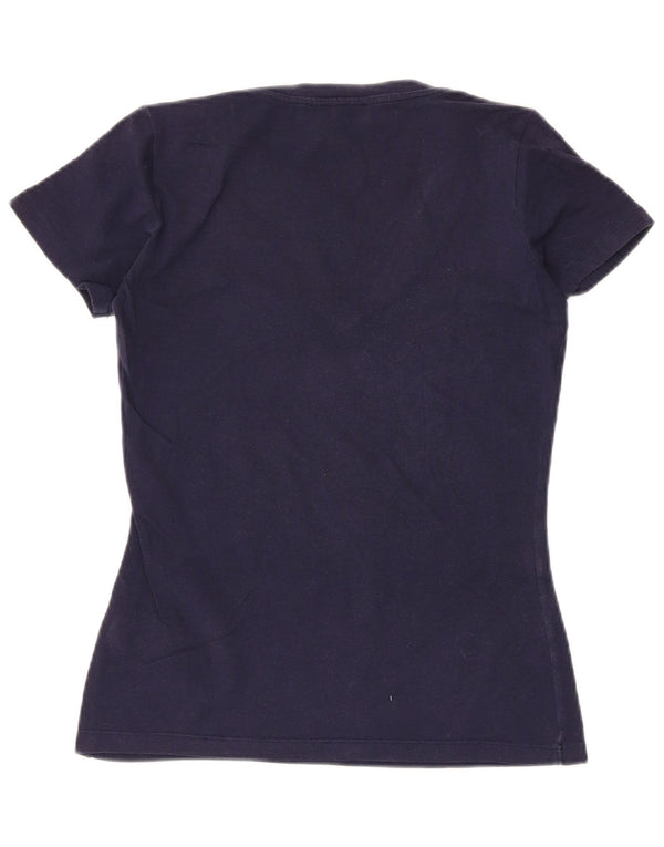 Trussardi Jeans Womens Graphic T-Shirt Top UK 10 Small Navy Blue Cotton