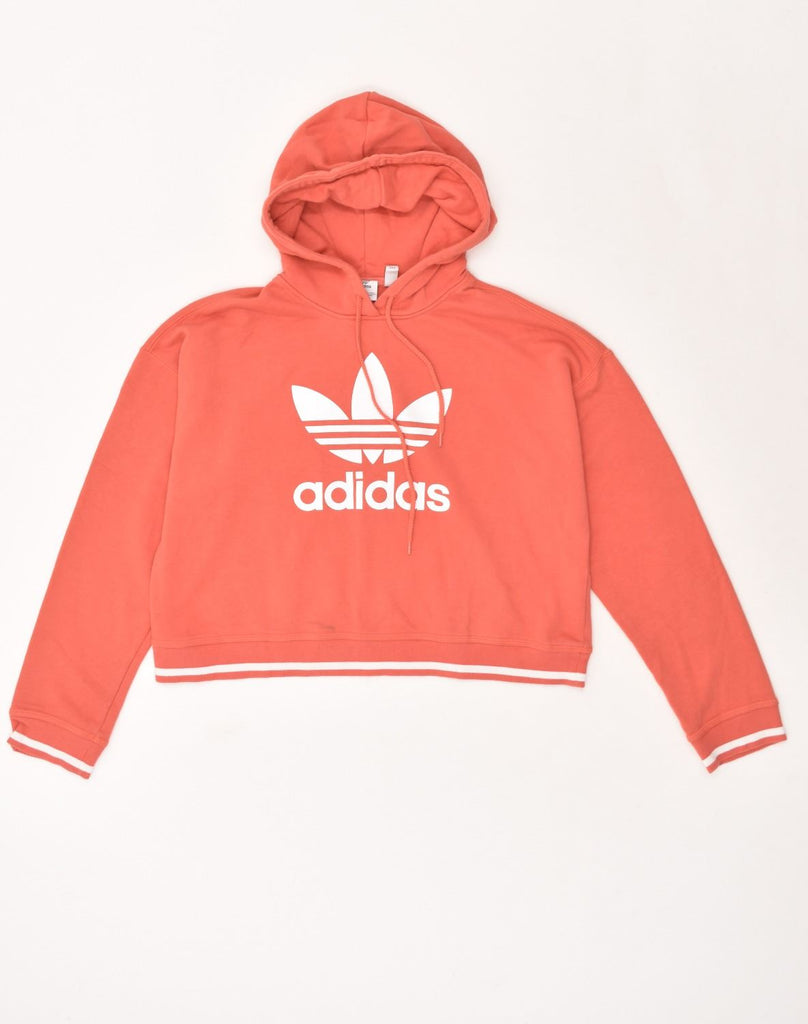 ADIDAS Womens Crop Graphic Hoodie Jumper UK 14 Large Orange Cotton | Vintage Adidas | Thrift | Second-Hand Adidas | Used Clothing | Messina Hembry 