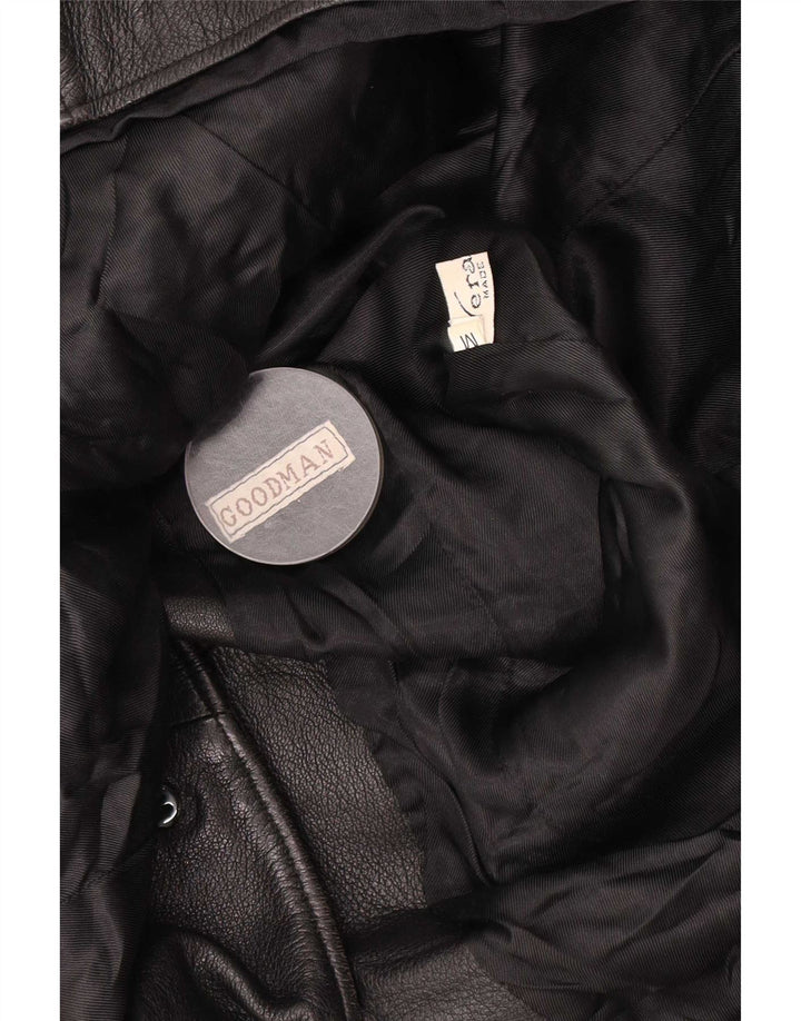 Vintage Womens 4 Button Leather Blazer Jacket UK 14 Medium Black Classic