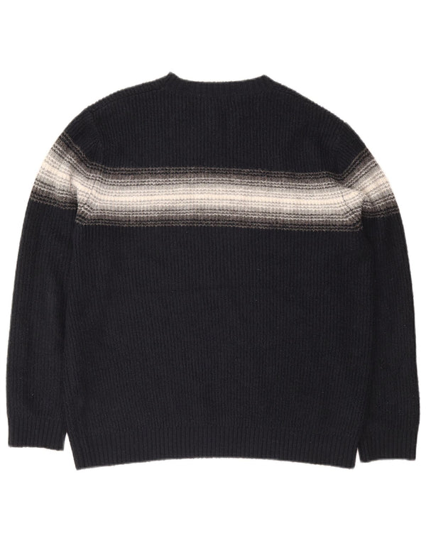 Marks & Spencer Mens Crew Neck Jumper Sweater XL Navy Blue Striped Acrylic