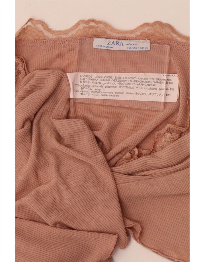 Zara Womens T-Shirt Top UK 8 Small Orange Polyamide