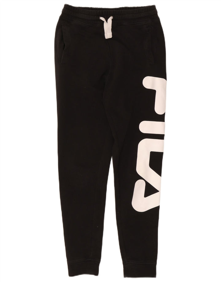 Fila Womens Graphic Tracksuit Trousers Joggers UK 8 Small Black Cotton