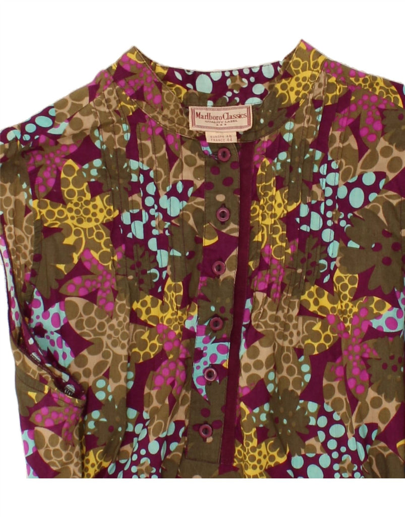 MARLBORO CLASSICS Womens Blouse Top UK 12 Medium Khaki Floral Cotton Vintage Marlboro Classics and Second-Hand Marlboro Classics from Messina Hembry 