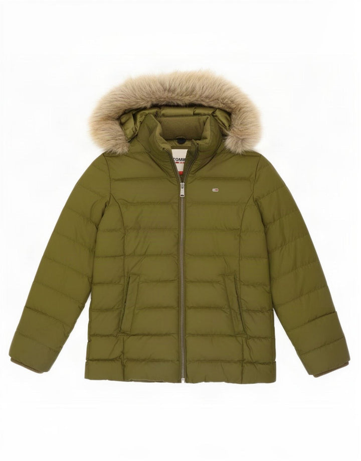 Tommy Hilfiger Womens Hooded Padded Jacket UK 10 Small Khaki Polyester