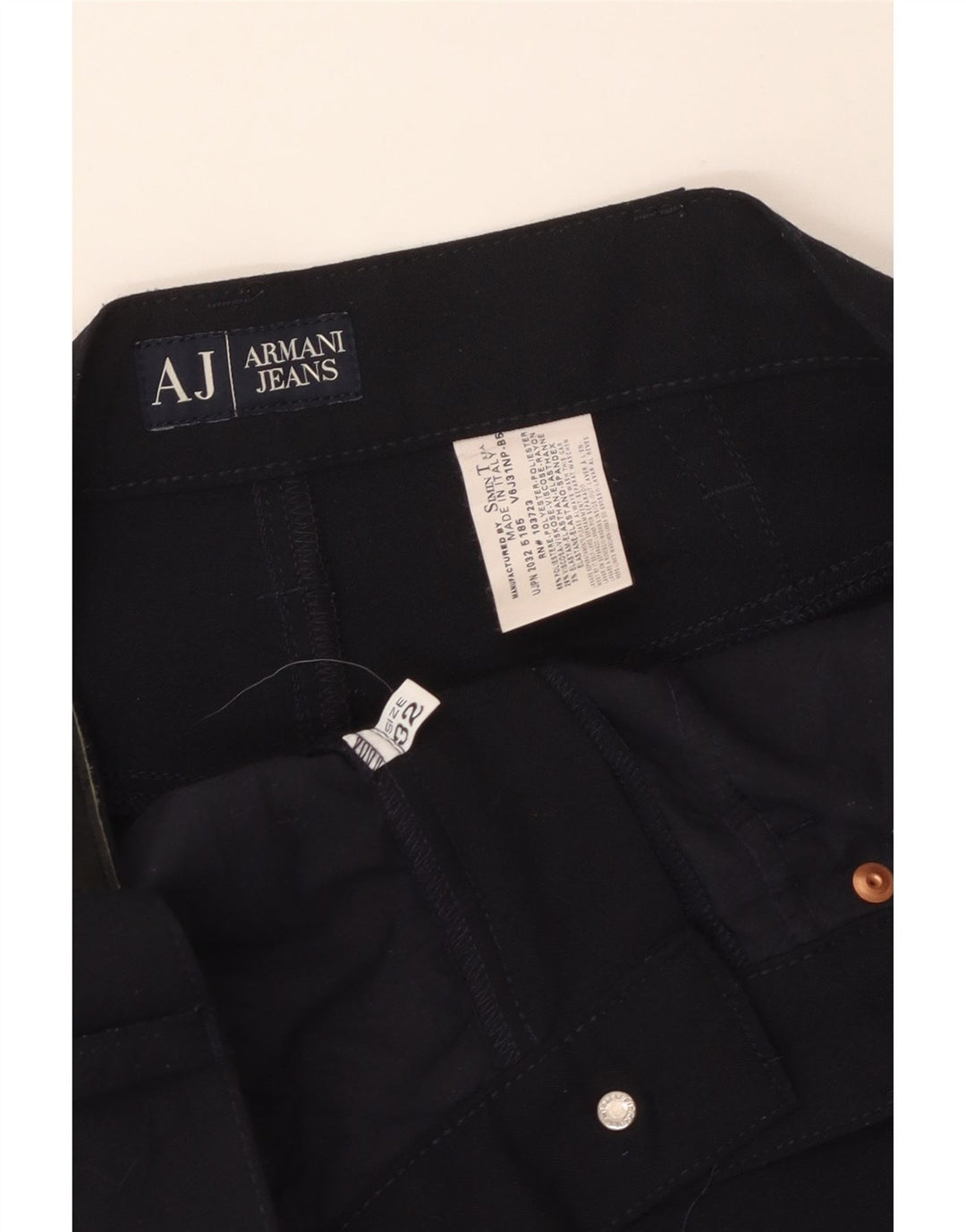 Armani Mens Straight Casual Trousers W32 L29 Navy Blue Polyester