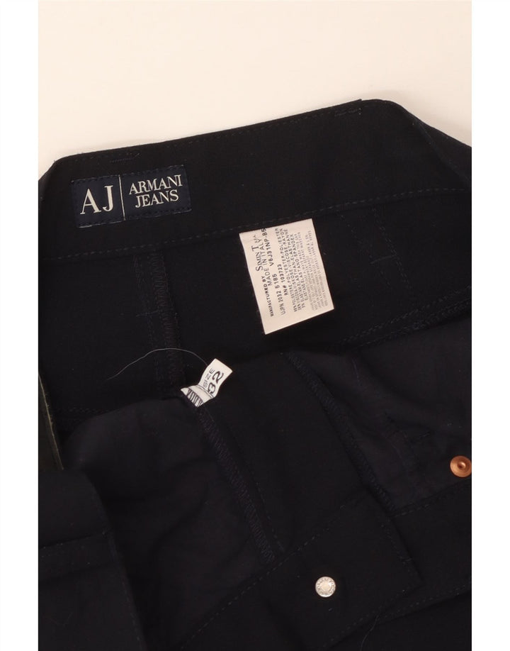 Armani Mens Straight Casual Trousers W32 L29 Navy Blue Polyester