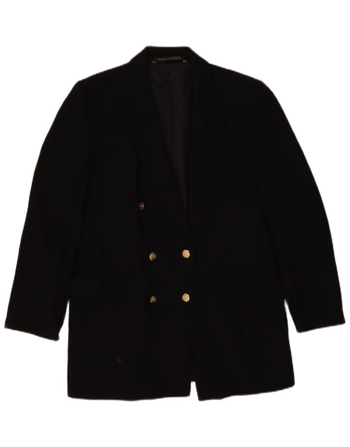 Marks & Spencer Womens Double Breasted Blazer Jacket Size 14 Black New Wool