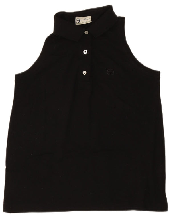 Sergio Tacchini Womens Sleeveless Polo Shirt UK 12 Medium Black Cotton