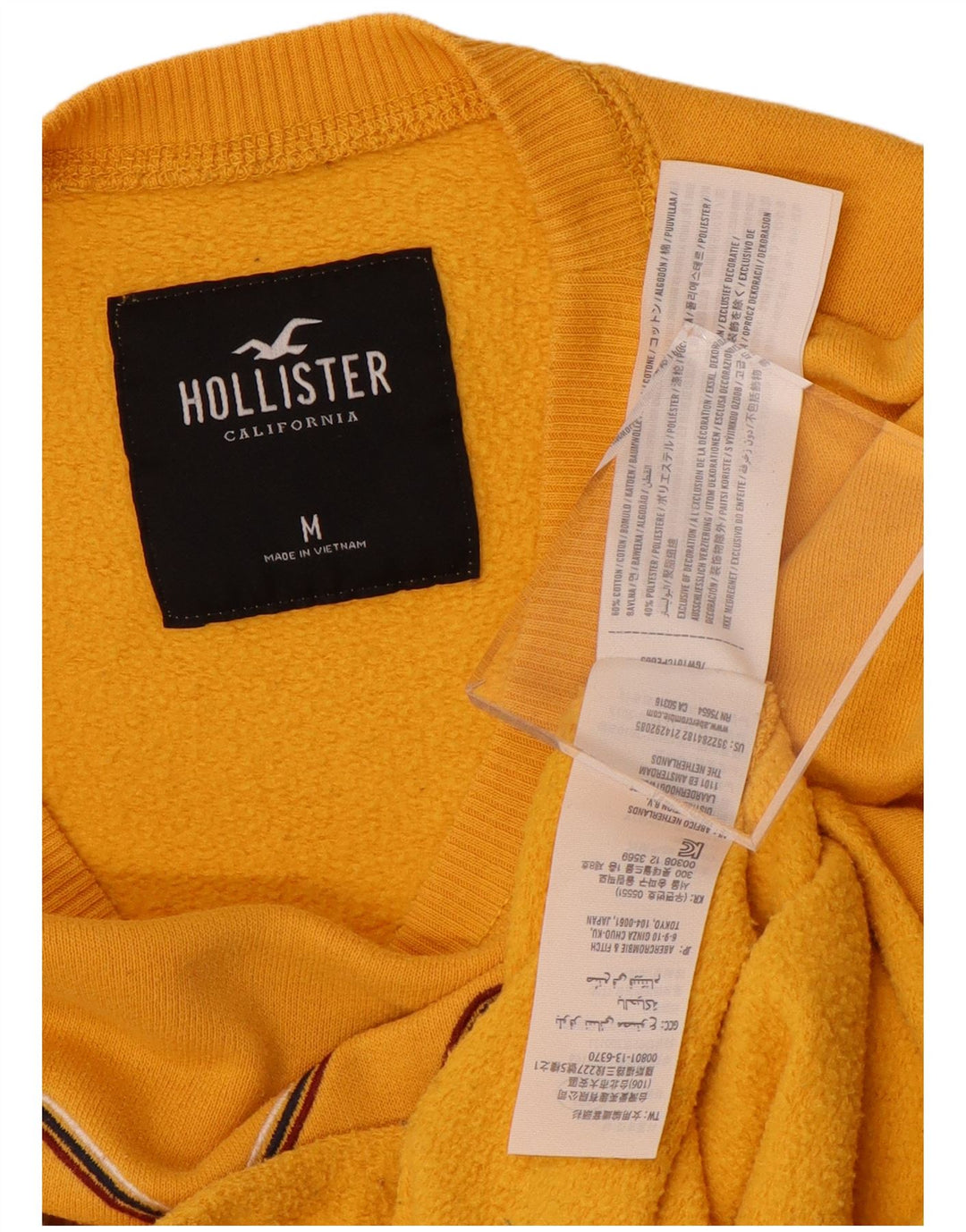 HOLLISTER Womens Crop Graphic Sweatshirt Jumper UK 14 Medium Yellow Cotton