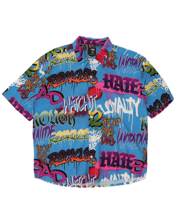 VINTAGE Mens Oversized Graphic Short Sleeve Shirt Small Blue Colourblock