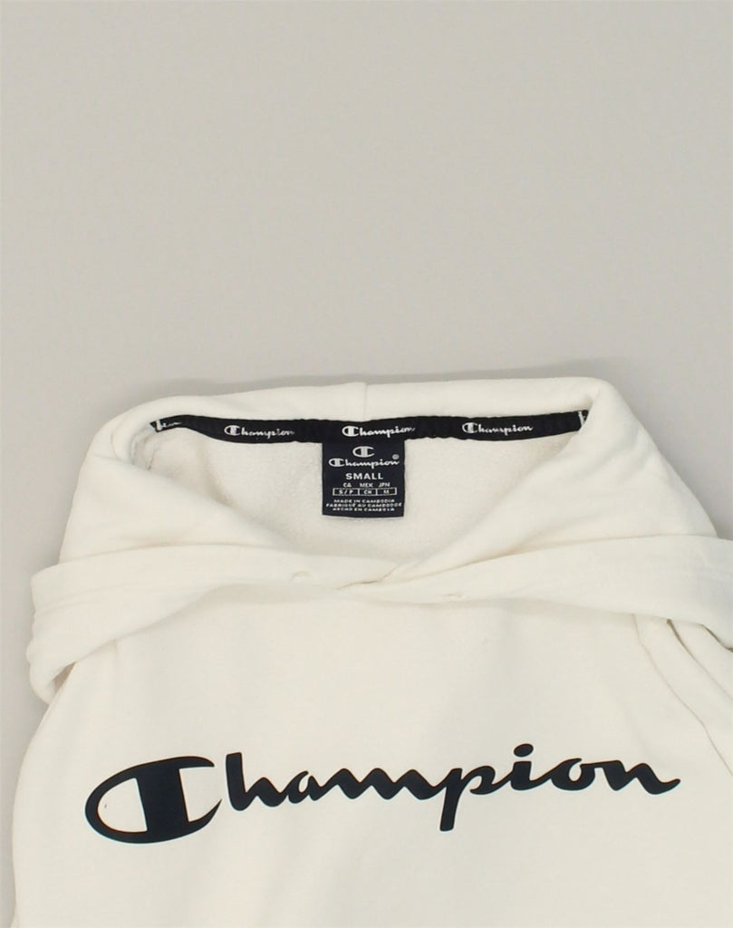 CHAMPION Mens Graphic Hoodie Jumper Small White Cotton | Vintage Champion | Thrift | Second-Hand Champion | Used Clothing | Messina Hembry 