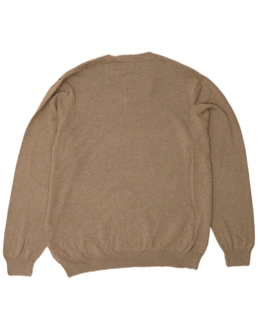 Marks & Spencer Mens Regular Fit V-Neck Jumper Sweater XL Beige Cotton