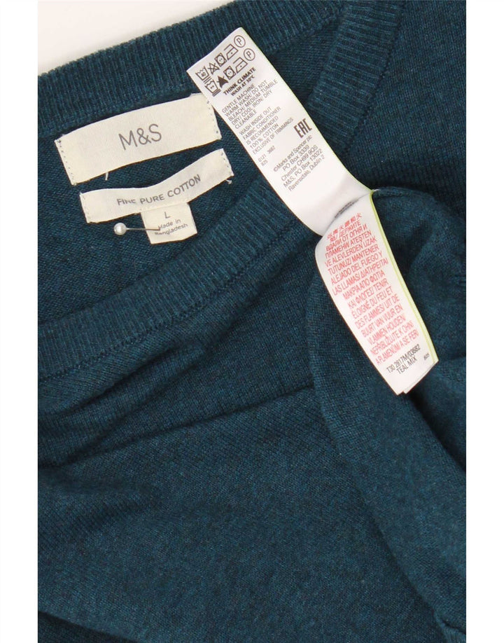 Marks & Spencer Mens Crew Neck Jumper Sweater Large Turquoise Cotton
