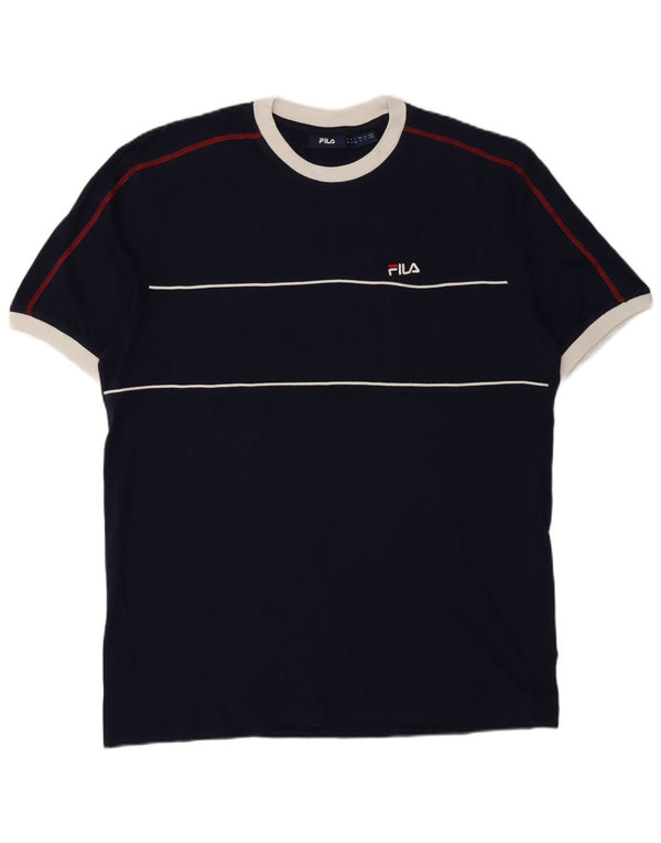 Fila Mens T-Shirt Top Large Navy Blue Striped Cotton