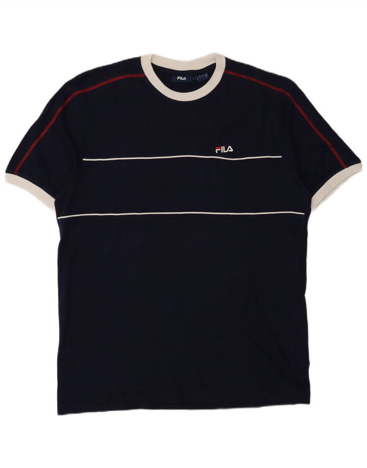 Fila Mens T-Shirt Top Large Navy Blue Striped Cotton
