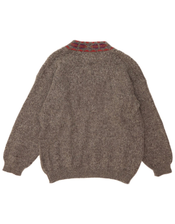 Vintage Womens Oversized V-Neck Jumper Sweater UK 18 XL Grey Striped