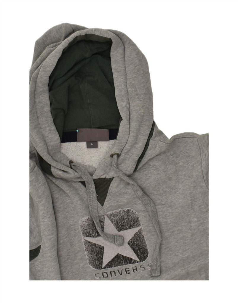 CONVERSE Mens Graphic Hoodie Jumper Large Grey Cotton | Vintage Converse | Thrift | Second-Hand Converse | Used Clothing | Messina Hembry 