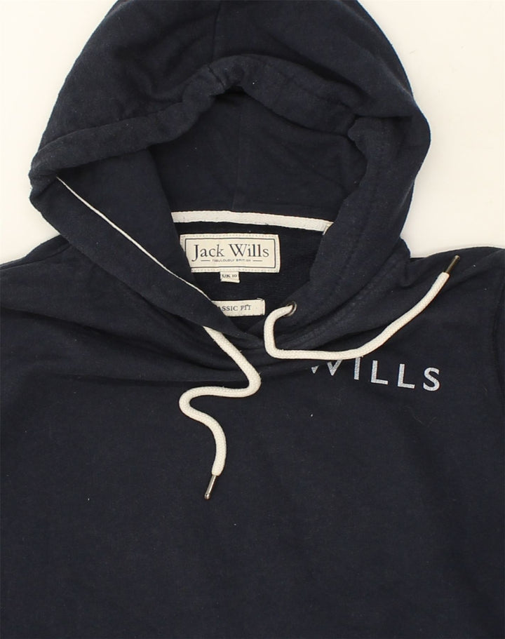 JACK WILLS Womens Classic Fit Graphic Hoodie Jumper UK 10 Small Navy Blue | Vintage Jack Wills | Thrift | Second-Hand Jack Wills | Used Clothing | Messina Hembry 