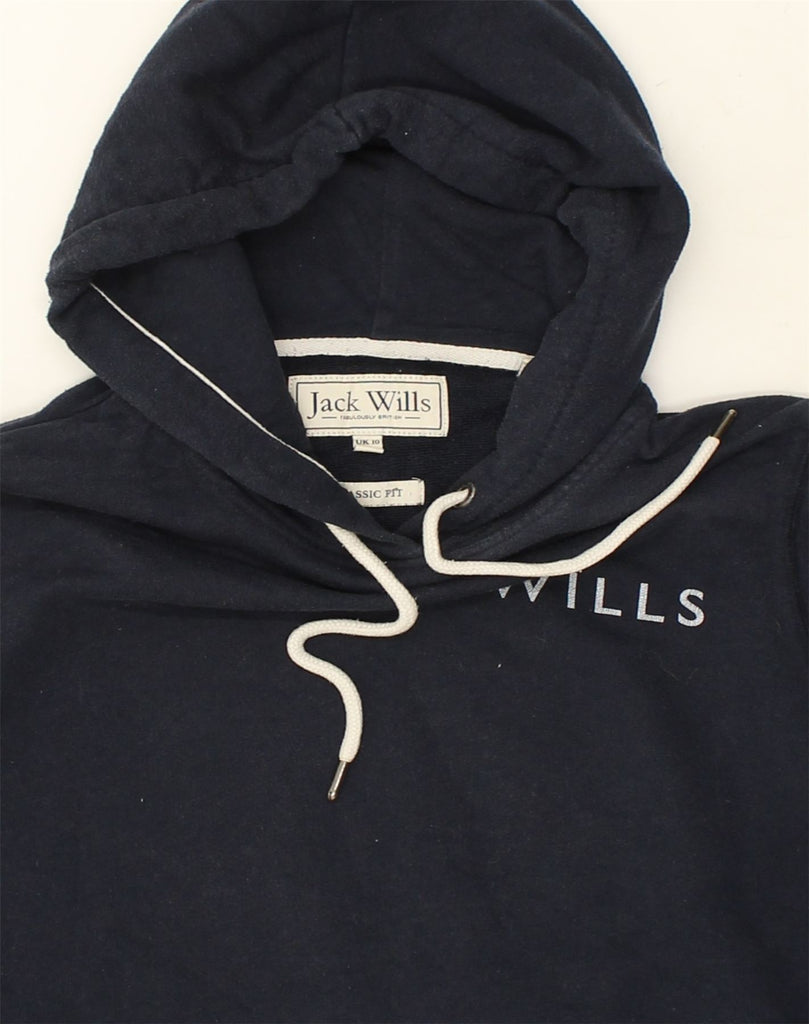 JACK WILLS Womens Classic Fit Graphic Hoodie Jumper UK 10 Small Navy Blue | Vintage Jack Wills | Thrift | Second-Hand Jack Wills | Used Clothing | Messina Hembry 