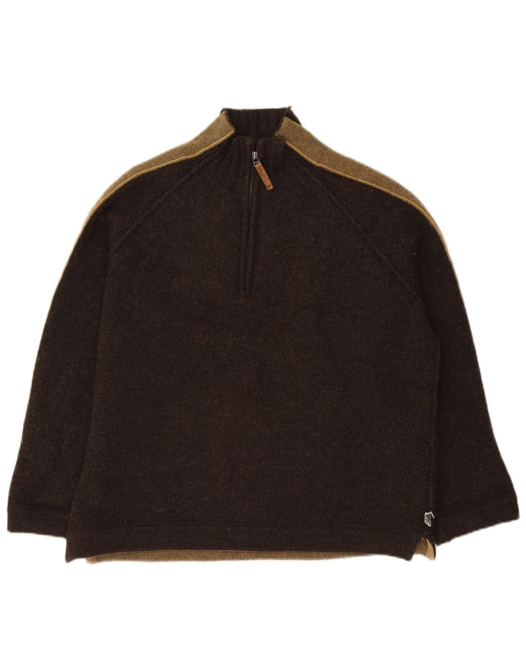 Fat Face Mens Zip Neck Jumper Sweater XL Brown Colourblock Wool