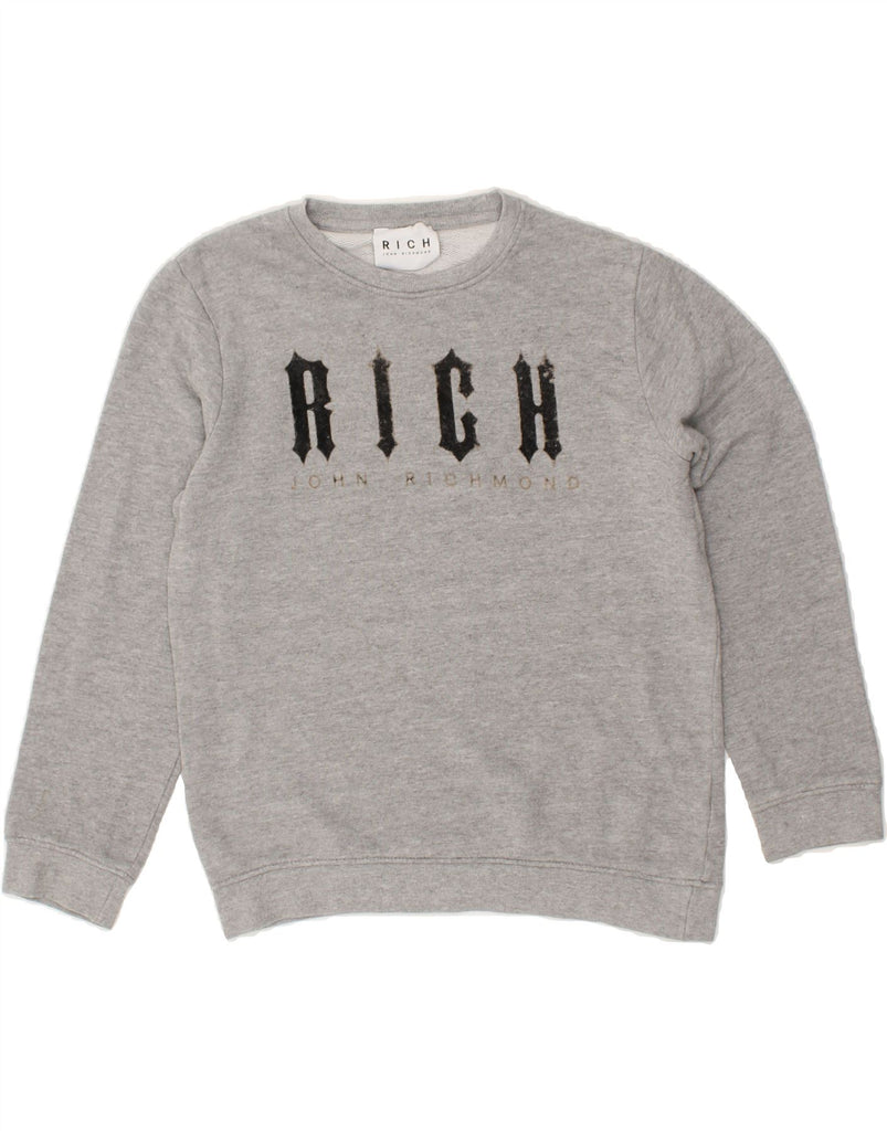 RICHMOND Boys Graphic Sweatshirt Jumper 13-14 Years Grey Cotton | Vintage Richmond | Thrift | Second-Hand Richmond | Used Clothing | Messina Hembry 
