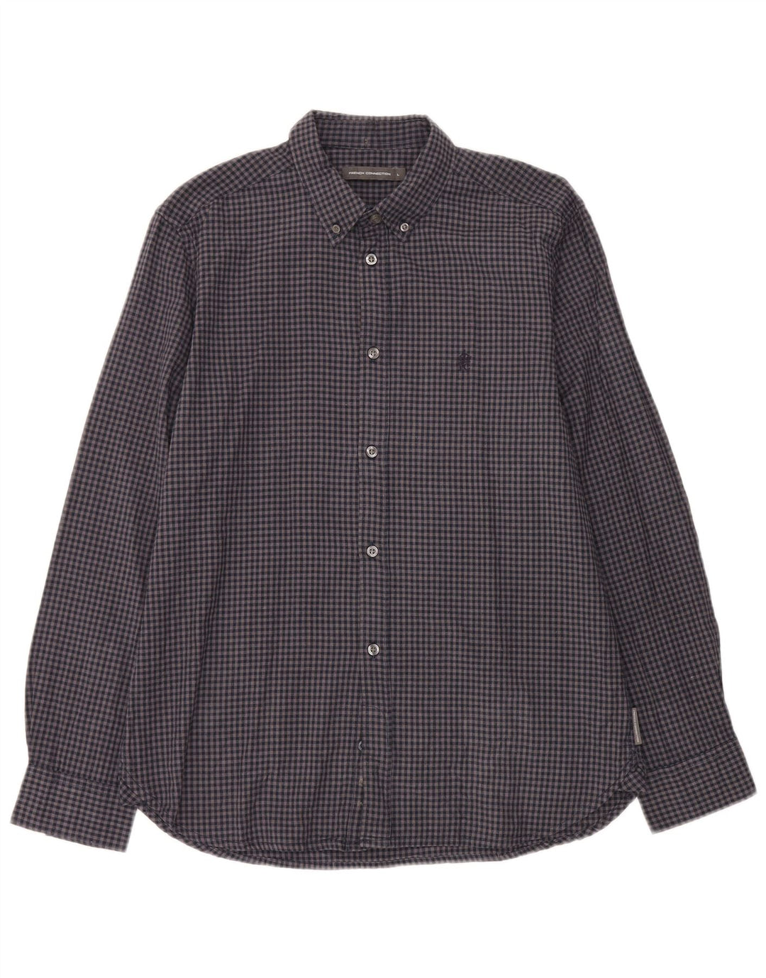 French Connection Mens Flannel Shirt Large Navy Blue Gingham Cotton