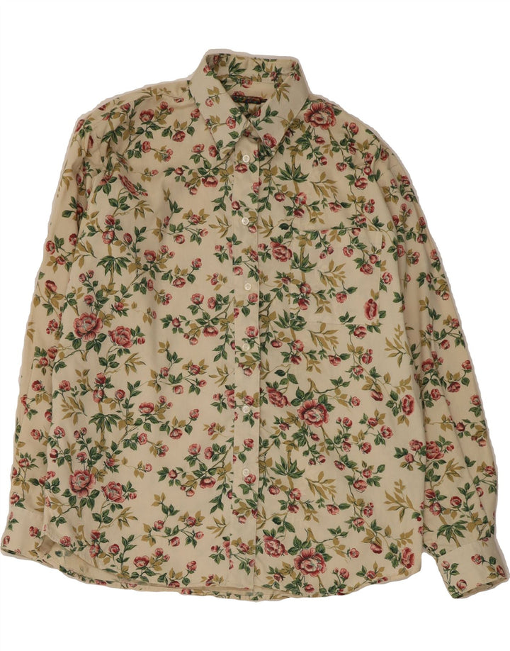 VINTAGE Womens Shirt UK 16 Large Beige Floral Polyester Vintage Vintage and Second-Hand Vintage from Messina Hembry 