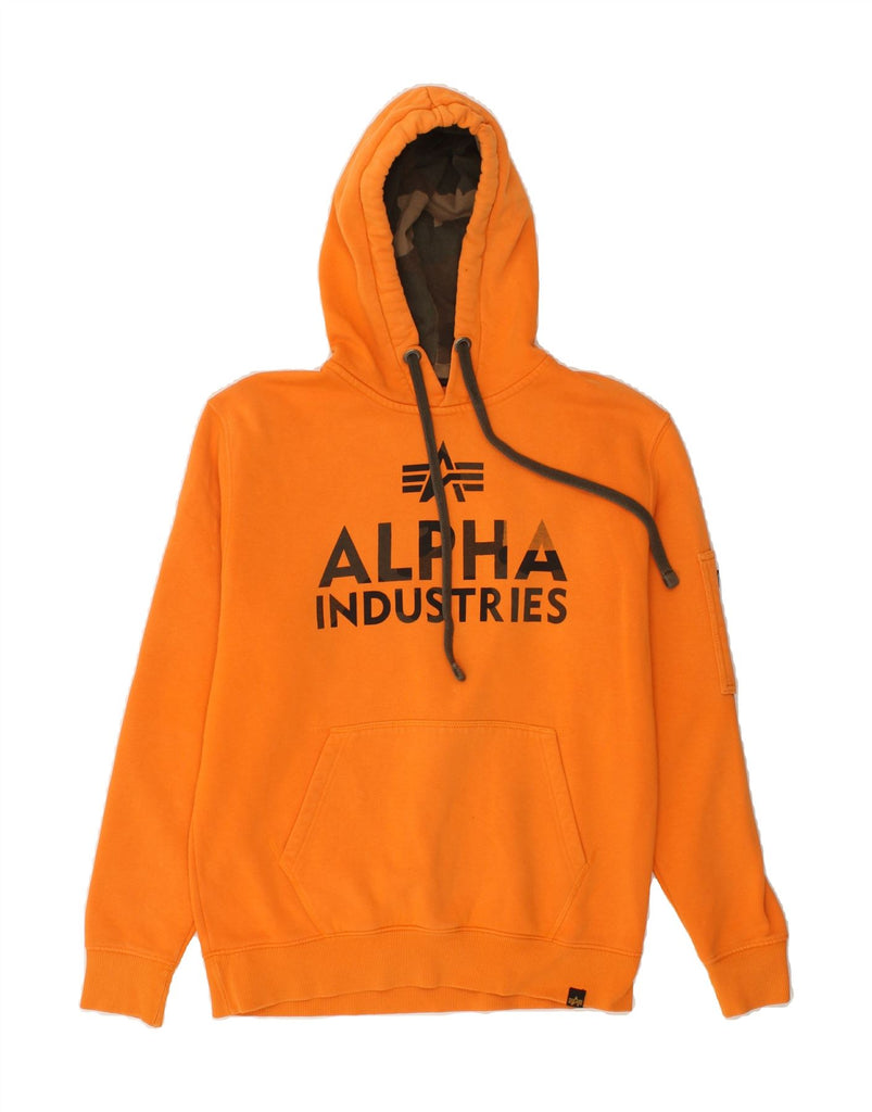 ALPHA INDUSTRIES Mens Graphic Hoodie Jumper Medium Orange Vintage Alpha Industries and Second-Hand Alpha Industries from Messina Hembry 