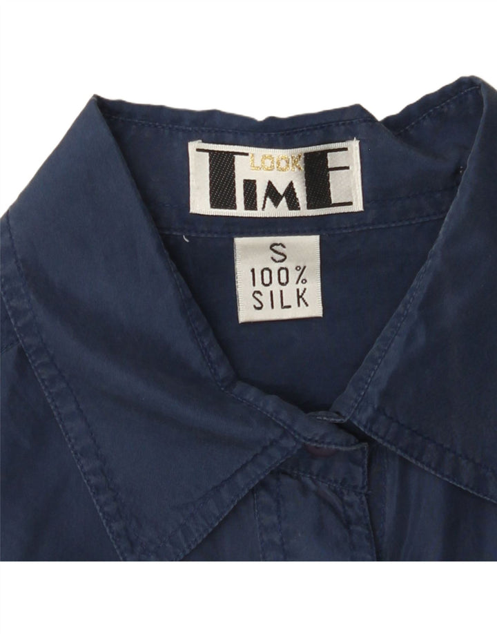 VINTAGE Womens Oversized Shirt UK 10 Small Navy Blue Silk