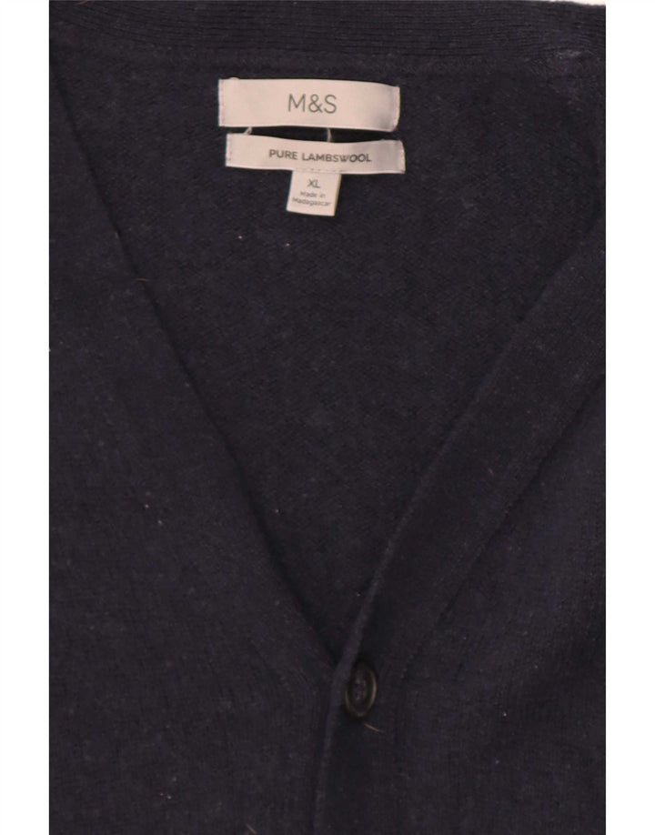 Marks & Spencer Mens Cardigan Sweater XL Navy Blue Lambswool