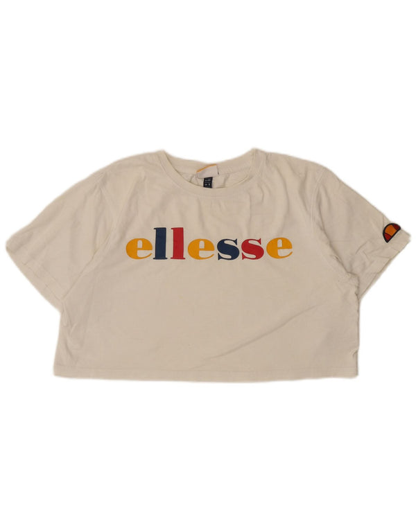 Ellesse Womens Crop Graphic T-Shirt Top UK 12 Medium White Cotton