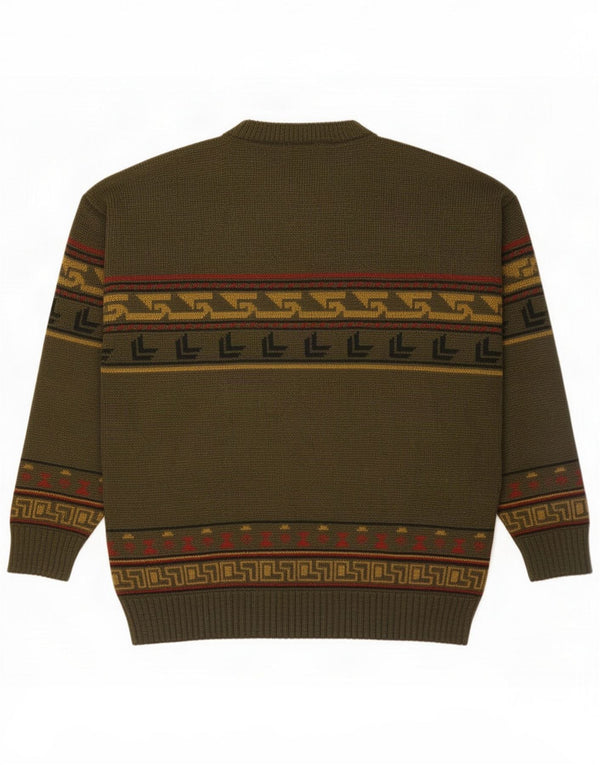 St. Bernard Mens Crew Neck Jumper Sweater Large Green Geometric Acrylic