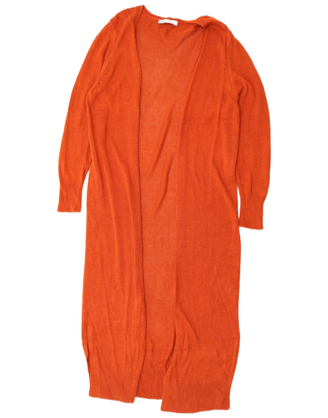 Zara Womens Longline Open Cardigan Sweater UK 14 Medium Orange Viscose