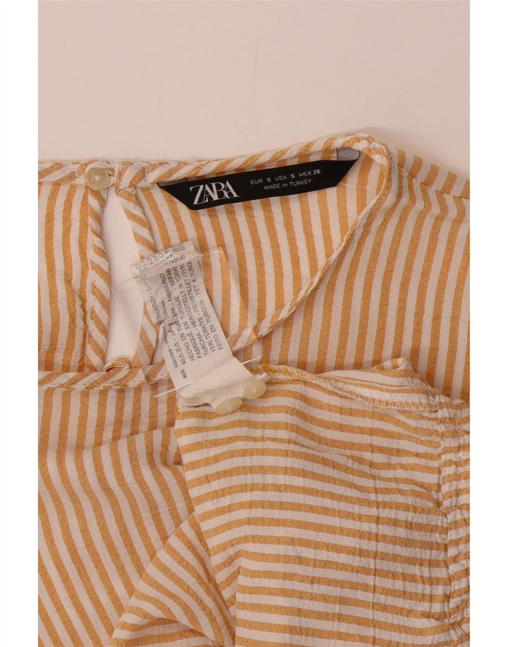 ZARA Womens Crop Blouse Top UK 10 Small Beige Striped Viscose Vintage Zara and Second-Hand Zara from Messina Hembry 