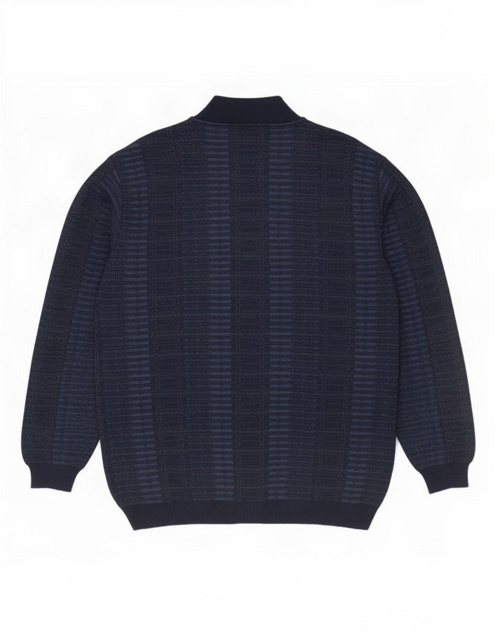 Bernardini Mens Cardigan Sweater IT 52 Medium Navy Blue Check Wool
