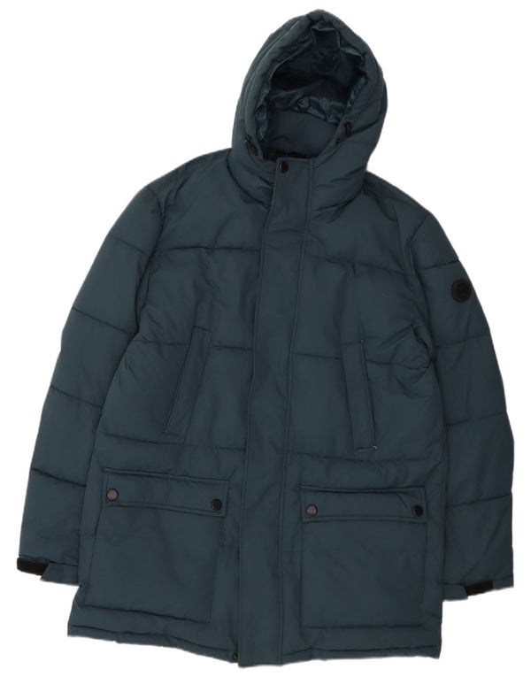 Michael Kors Mens Hooded Padded Jacket UK 38 Medium Navy Blue Polyester