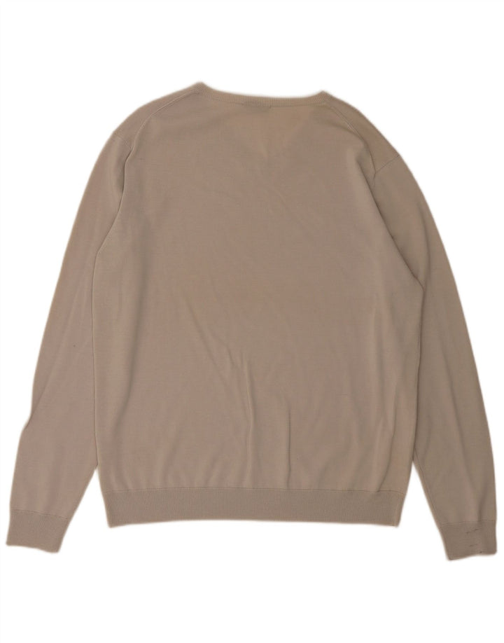 Cos Mens V-Neck Jumper Sweater XL Beige Merino Wool