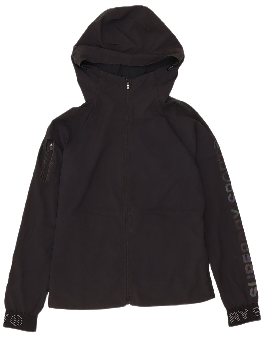 Superdry Womens Hooded Windbreaker Jacket UK 8 Small Black Polyester