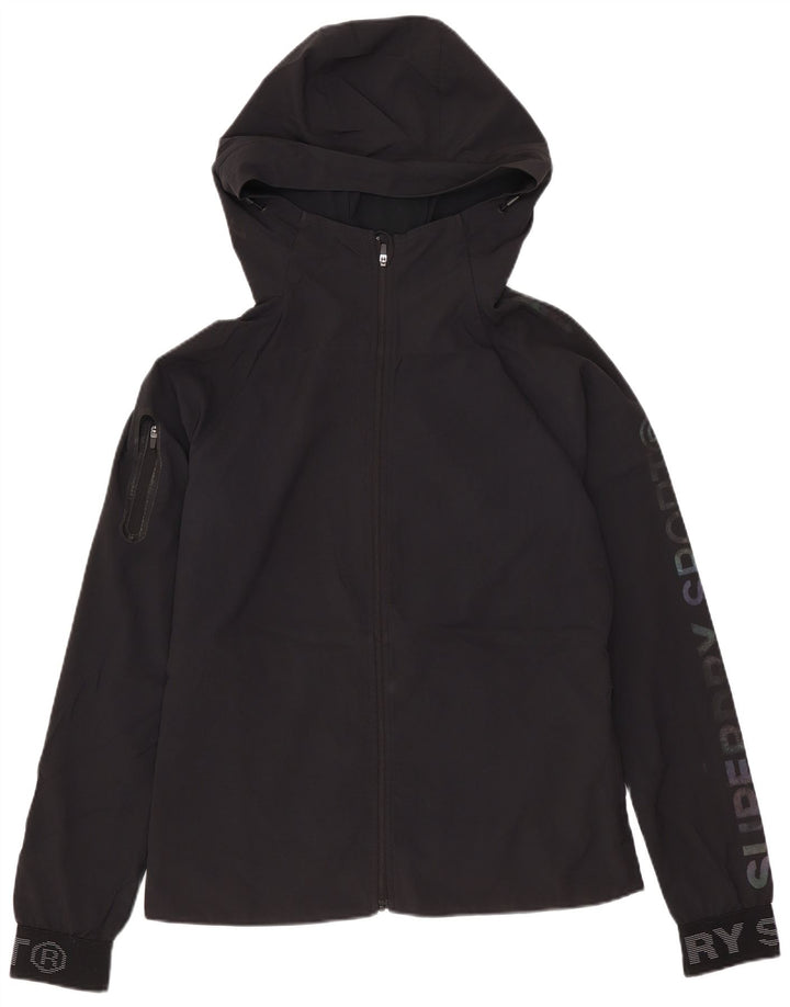 Superdry Womens Hooded Windbreaker Jacket UK 8 Small Black Polyester