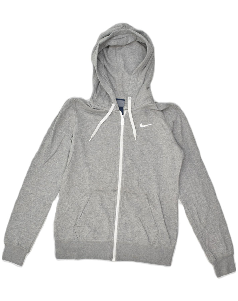 NIKE Womens Zip Hoodie Sweater UK 10 Small Grey Cotton | Vintage Nike | Thrift | Second-Hand Nike | Used Clothing | Messina Hembry 