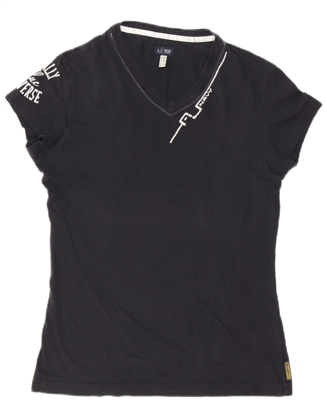 Armani Jeans Mens Graphic T-Shirt Top Medium Navy Blue Cotton