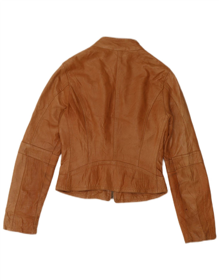 XETRA Womens Leather Biker Jacket UK 8 Small Beige