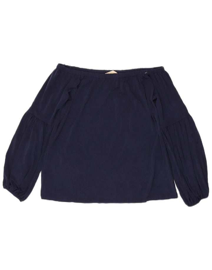 Michael Kors Womens Crop Off Shoulder Top UK 10 Small Navy Blue Polyester