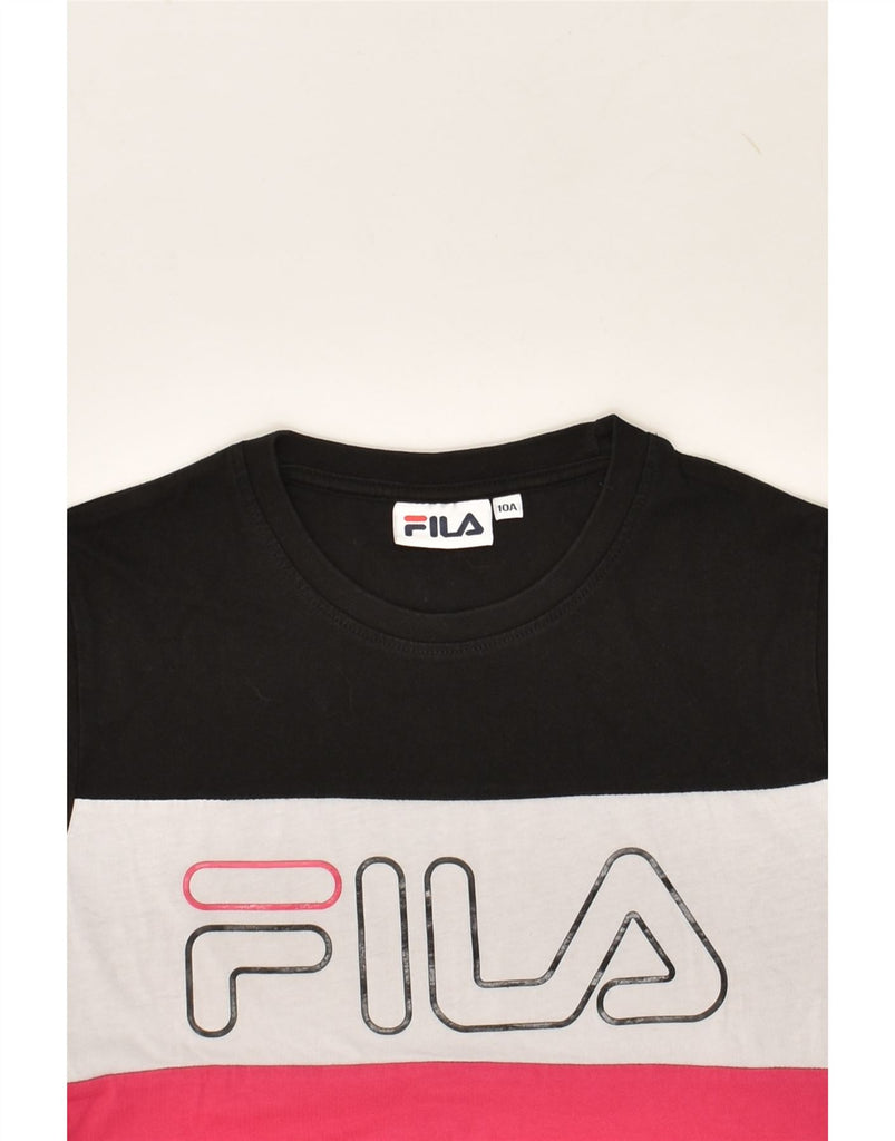 FILA Girls Graphic T-Shirt Top 9-10 Years Black Colourblock Cotton | Vintage Fila | Thrift | Second-Hand Fila | Used Clothing | Messina Hembry 