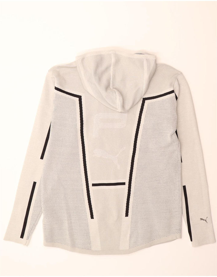 PUMA Mens Graphic Zip Neck Hoodie Jumper Medium White Flecked Nylon Vintage Puma and Second-Hand Puma from Messina Hembry 