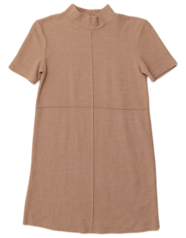 ZARA Womens Short Sleeves Jumper Dress UK 10 Small Beige