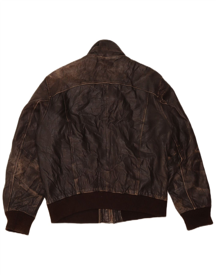 VINTAGE Womens Leather Jacket UK 18 XL Brown Leather