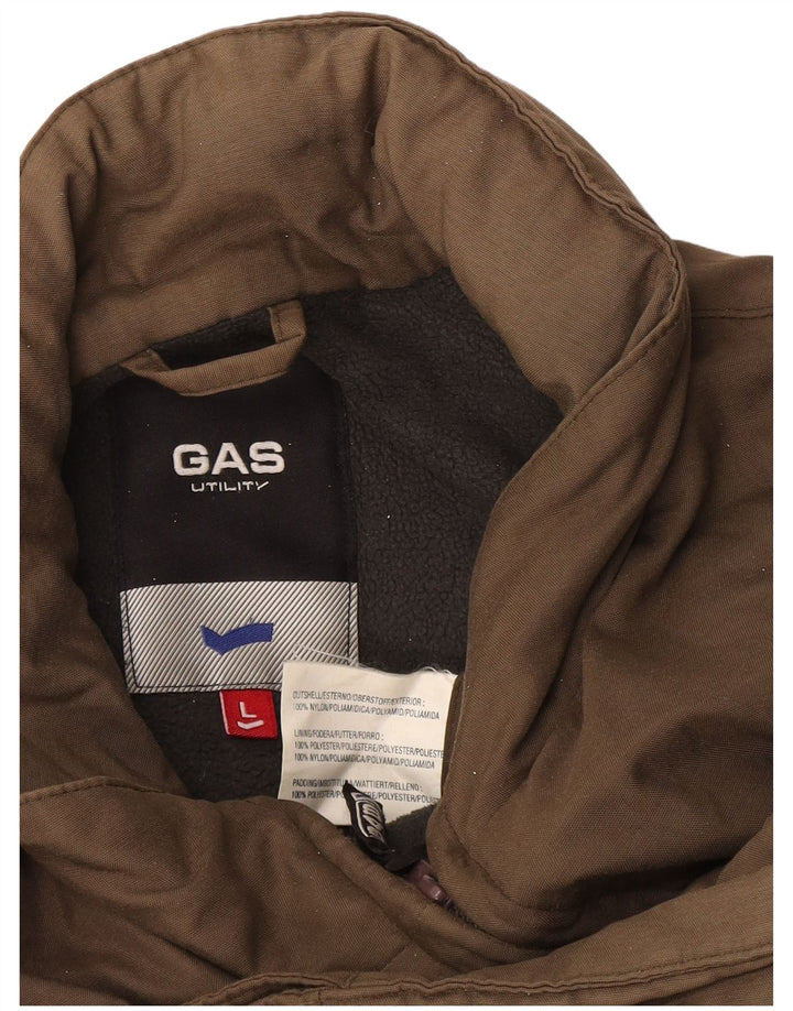 Gas Mens Hooded Utility Jacket UK 40 Large Brown Nylon