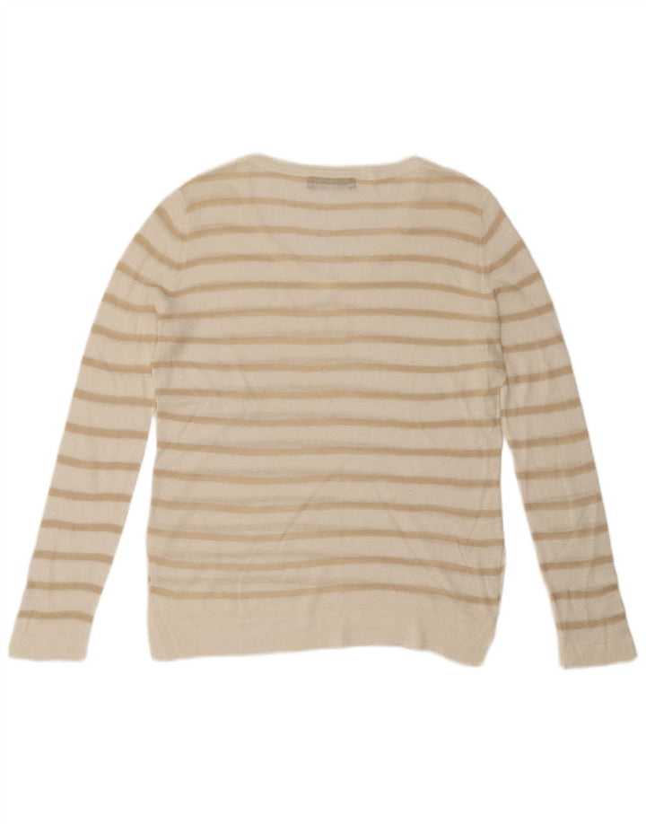MARKS & SPENCER Womens V-Neck Jumper Sweater UK 16 Large White Striped